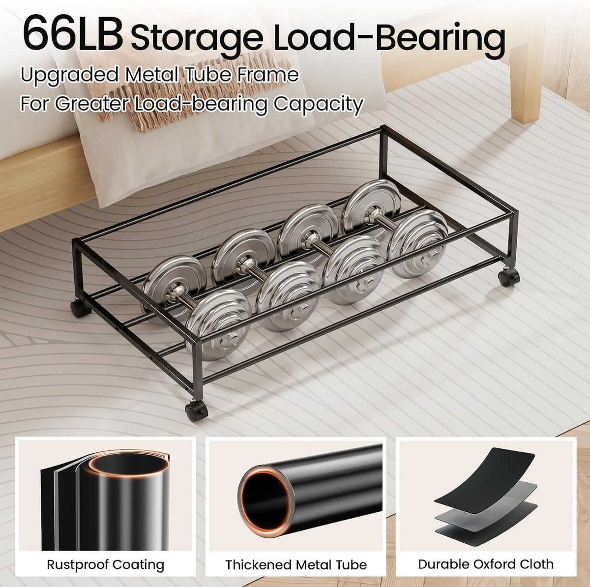 Yecaye 60 L Under Bed Storage with Wheels, 2 Pack Under Bed Storage Containers with Clear Window & Label, Rolling Under bed Shoe Storage organizer for Clothes, Shoes, Black