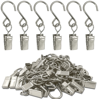 Stainless Steel S Hooks Curtain Clips, 50 Pack Hanging Party Lights Clips Hangers Gutter Photo, Art Craft Display, 2.4 Inch Long, Black