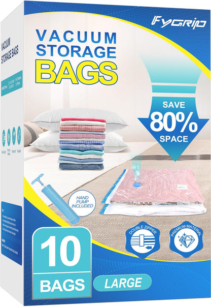 Fygrip 80% Space Saver Vacuum Storage Bags with Hand Pump, 10 Medium