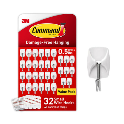 Command Small White Wire Hooks, 16 Hooks, 24 Strips