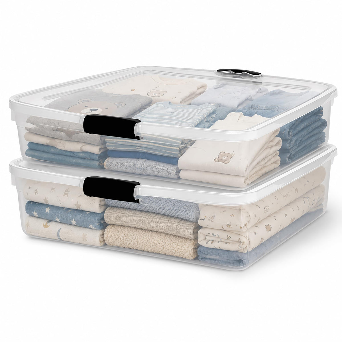 HOMZ Secure Latch, Clear Under Bed Plastic Storage Bins, 56 Quart, 2 Pack
