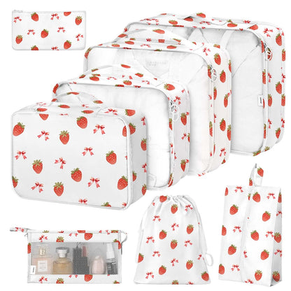8 Set Packing Cubes for Suitcases,Suitcase Organizer with Shoe,Cosmetics,Clothing, and Accessories Bags for Travel Luggage Organizer Women Men(Pink Bows)