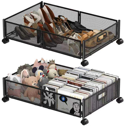 Under Bed Storage Containers,2 Pack Foldable Underbed Storage Containers with Handles and Wheels,Folding Bed Shoes Clothes Organizer,Easy Assembly Underbed Storage for Toy ,Bedding,Bedroom(Black)