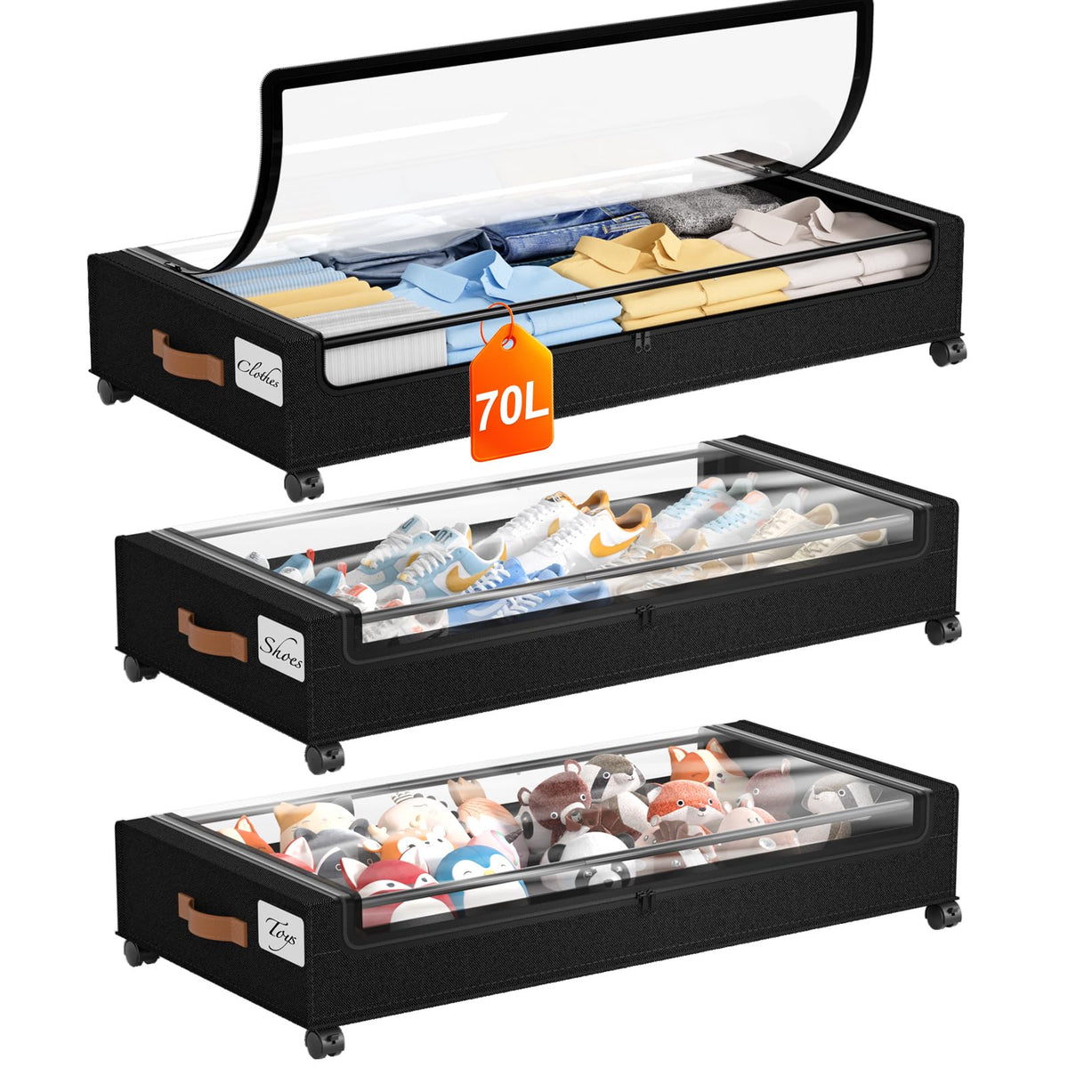 Yecaye Under Bed Storage with Wheels, 2Pack Under Bed Storage Containers, Underbed Shoe Storage Organizer, Rolling Under Bed Metal Drawers for Clothes, Blankets(30.71 x 16.93 x 6.69 in)