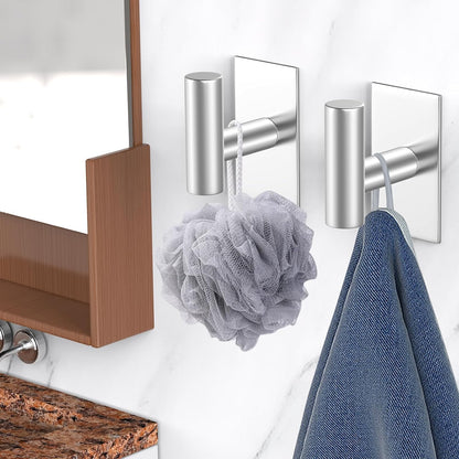 VAEHOLD Wall Towel Hooks, Heavy Duty Sticky Holder Waterproof Towel Hooks for Hanging Coat, Clothes, Closet Hook Wall Mount for Kitchen (Silver, 4 Pack)