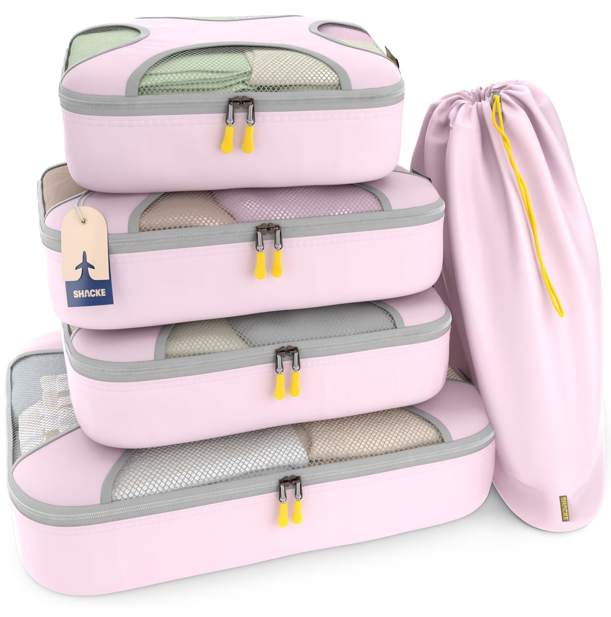 Shacke 5 Set Packing Cubes for Travel with Laundry Bag (Green Grass)