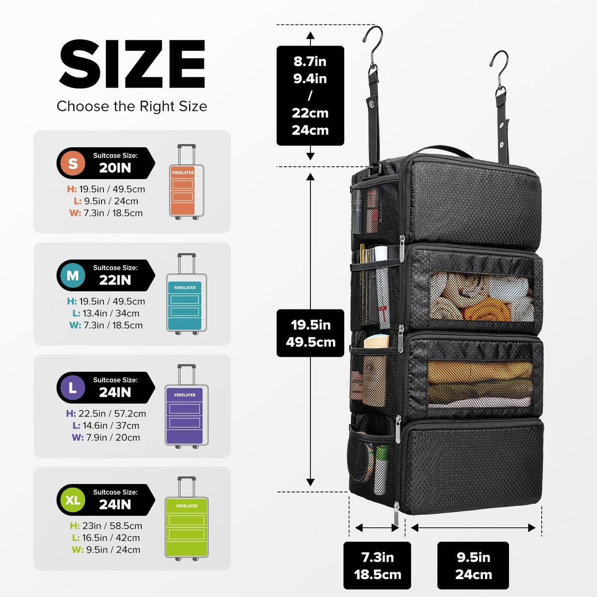 Suitcase Organizer, Hanging Travel Luggage Organizer Shelves Carry On Bag