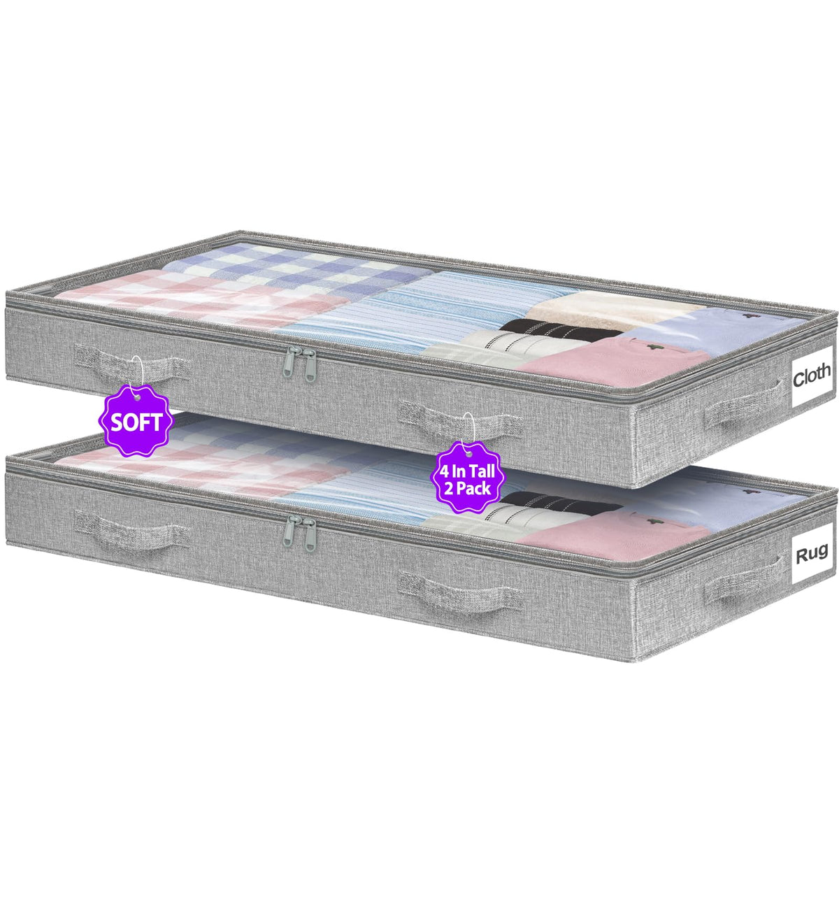 3-in Low Profile Under Bed Storage, No Structure, 2-Pack, Gray