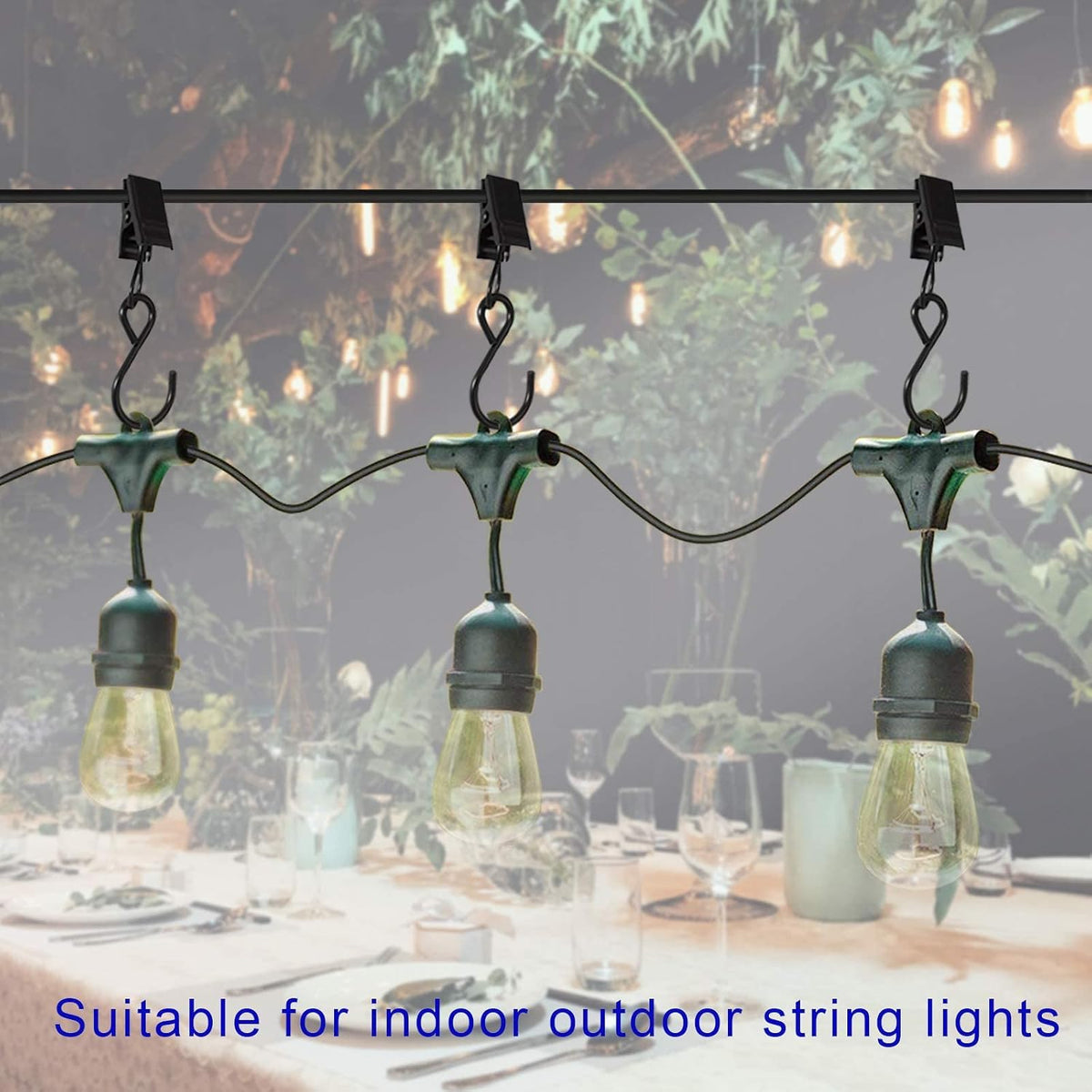Stainless Steel S Hooks Curtain Clips, 50 Pack Hanging Party Lights Clips Hangers Gutter Photo, Art Craft Display, 2.4 Inch Long, Black