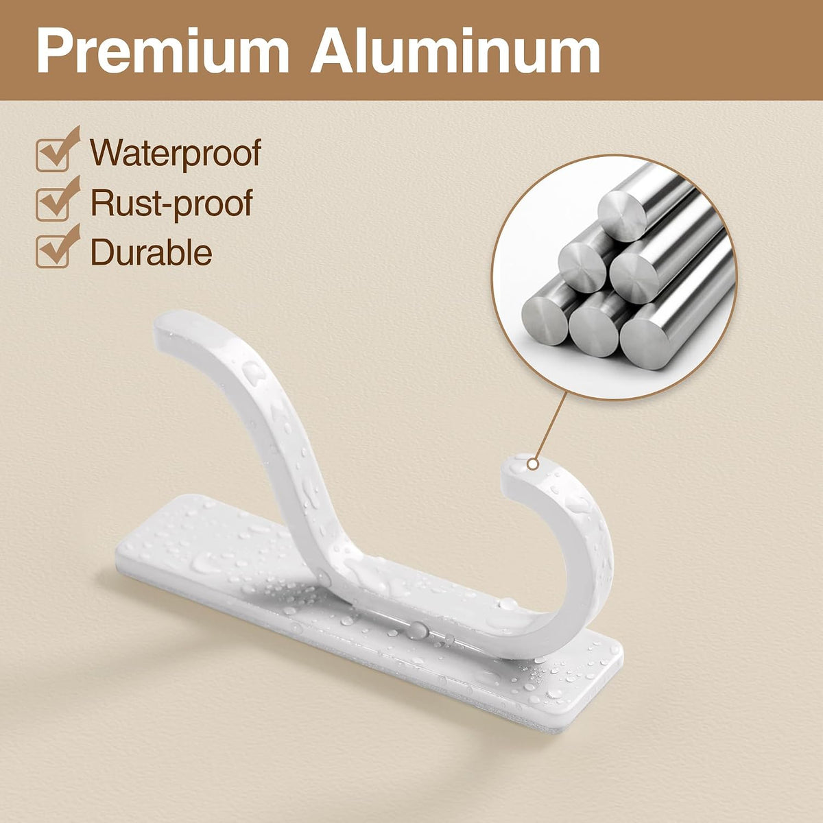 Adhesive Wall Hooks for Towel/Coat,13Lb Strong Stick-On Hooks, White 4 Pack