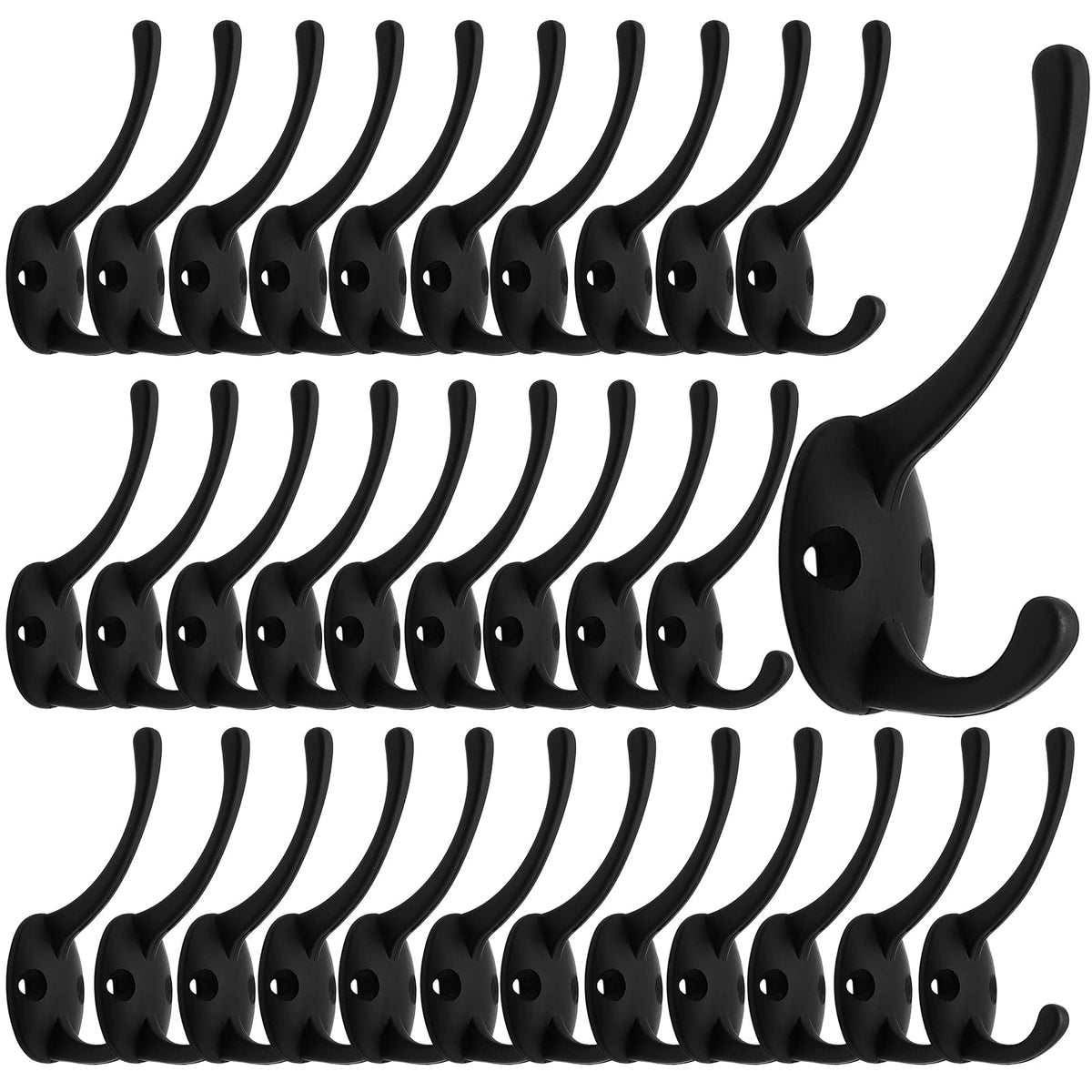 IBosins 32 Pack Black Double Coat Hooks Wall Mounted with 64 Screws