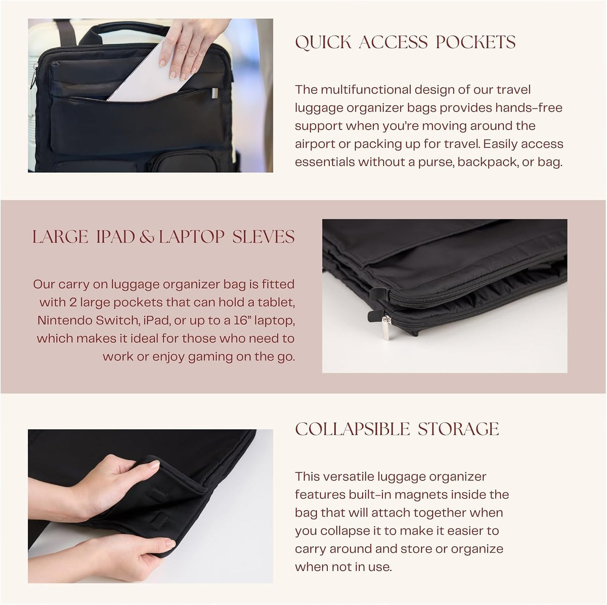 BAREFOOT CARIBOU Over Luggage Organizer for Carry On Bag Harness, Black