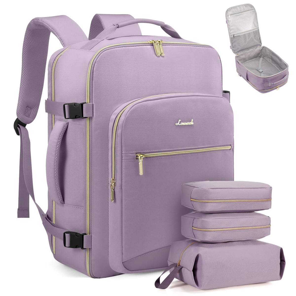LOVEVOOK 40L Travel Backpack Flight Approved Carry on Backpack,3 Packing Cubes,Waterproof Personal Item Travel Bag,TSA Carry on Luggage Suitcase Travel Essentials,Gifts for Women & Men,fits 17" Laptop