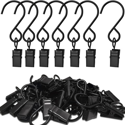 Stainless Steel S Hooks Curtain Clips, 50 Pack Hanging Party Lights Clips Hangers Gutter Photo, Art Craft Display, 2.4 Inch Long, Black