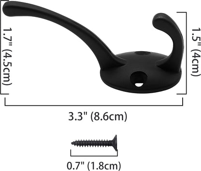 IBosins 32 Pack Black Double Coat Hooks Wall Mounted with 64 Screws