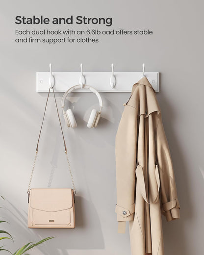 SONGMICS Wall-Mounted Coat Rack, 4 Dual Metal Hooks