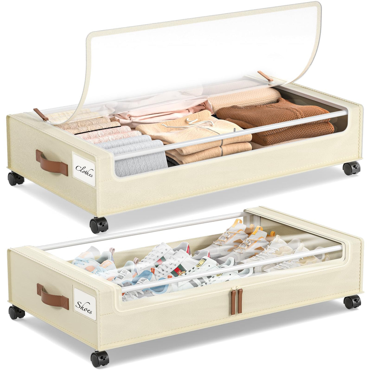 Yecaye Under Bed Storage with Wheels, 2Pack Under Bed Storage Containers, Underbed Shoe Storage Organizer, Rolling Under Bed Metal Drawers for Clothes, Blankets(30.71 x 16.93 x 6.69 in)