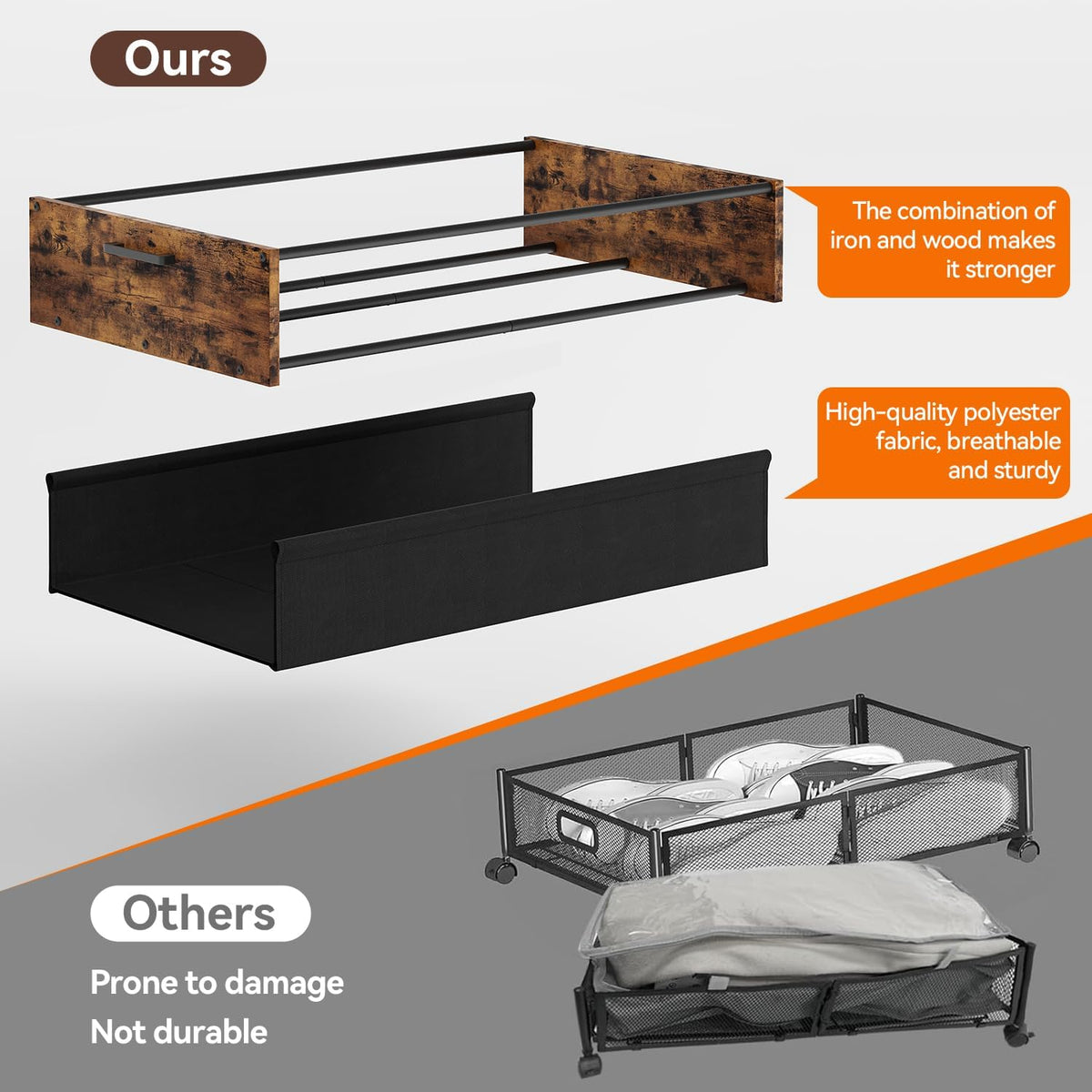 Wooden Under Bed Storage Drawer with Wheels for Space-Saving Storage