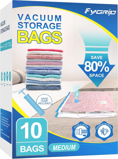 Fygrip 80% Space Saver Vacuum Storage Bags with Hand Pump, 10 Medium
