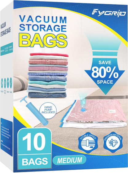 Fygrip 80% Space Saver Vacuum Storage Bags with Hand Pump, 10 Medium