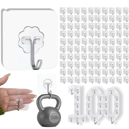 DDMY Adhesive Wall Hooks Heavy Duty 50LB Clear Hook 24 Pack for Hanging