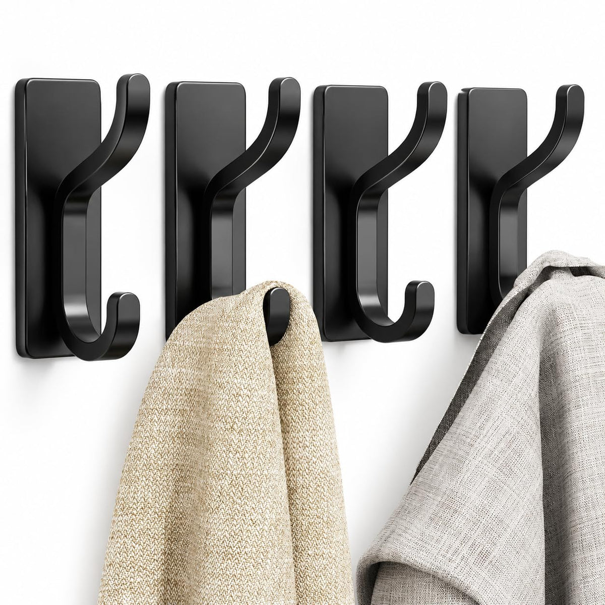 Adhesive Wall Hooks for Towel/Coat,13Lb Strong Stick-On Hooks, Gold 4 Pack