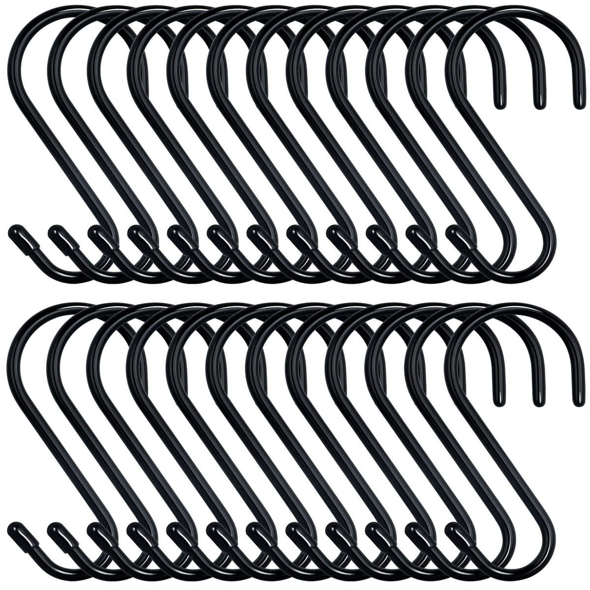 DINGEE 4 Inch 12 Pack S Hooks - Heavy Duty, Large Rubber Coated Black Non Slip Metal Hooks for Closet, Garden, Jeans, Plants, Jewelry, Pot, Pan, Cups, Towels