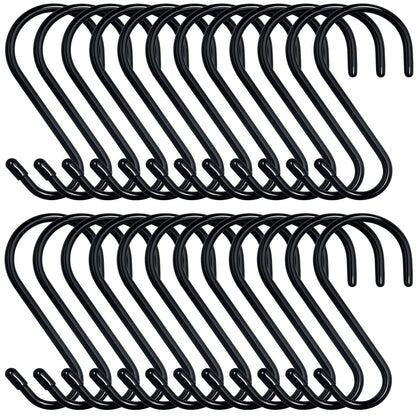 DINGEE 4 Inch 12 Pack S Hooks - Heavy Duty, Large Rubber Coated Black Non Slip Metal Hooks for Closet, Garden, Jeans, Plants, Jewelry, Pot, Pan, Cups, Towels