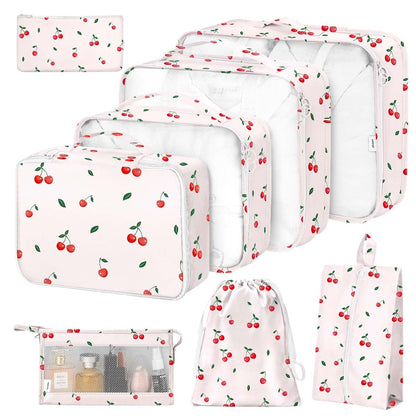 8 Set Packing Cubes for Suitcases,Suitcase Organizer with Shoe,Cosmetics,Clothing, and Accessories Bags for Travel Luggage Organizer Women Men(Pink Bows)