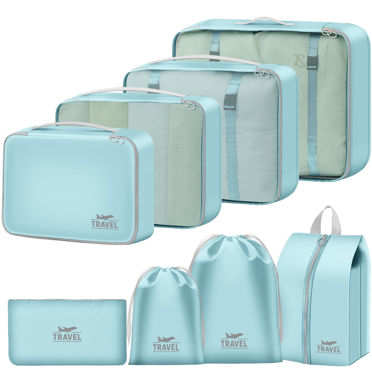 Packing Cubes for Travel - 8 Set Luggage Organizer Bags for Family, Mesh Breathable Packing Cubes for Suitcases Durable Travel Essentials Bags Set