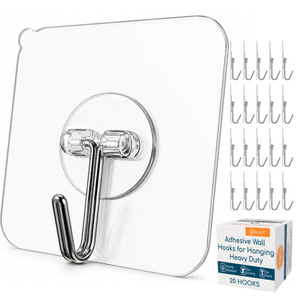 Adhesive Large Wall Hooks for Hanging Heavy Duty No Drill, 22 lbs, 12 pcs