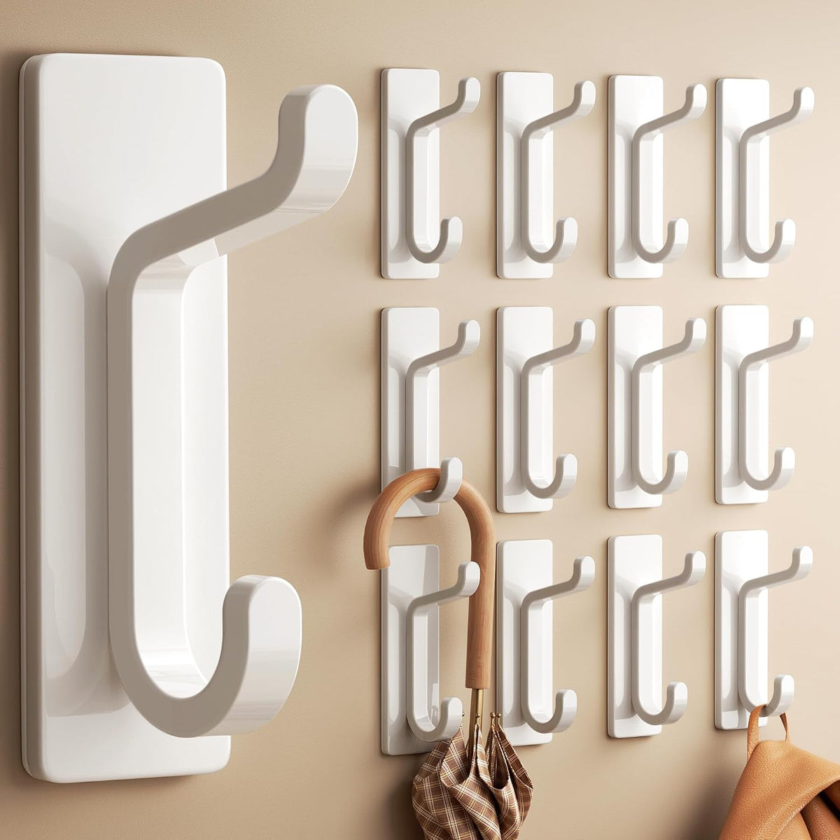 pickpiff 12 Pack Strong Stick-on Hooks 13LB for Coat & Towel, White
