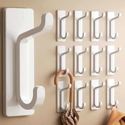 pickpiff 12 Pack Strong Stick-on Hooks 13LB for Coat & Towel, White