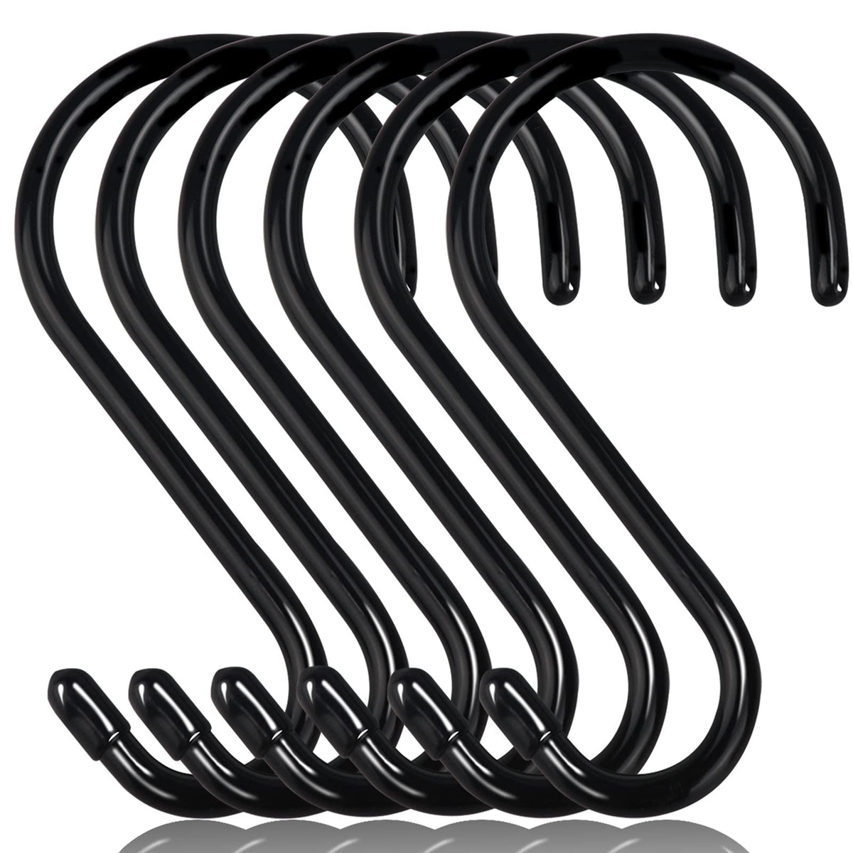DINGEE 4 Inch 12 Pack S Hooks - Heavy Duty, Large Rubber Coated Black Non Slip Metal Hooks for Closet, Garden, Jeans, Plants, Jewelry, Pot, Pan, Cups, Towels