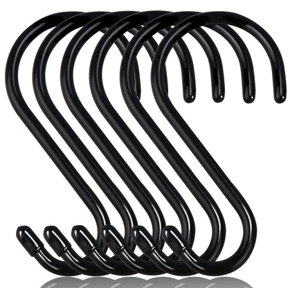 DINGEE 4 Inch 12 Pack S Hooks - Heavy Duty, Large Rubber Coated Black Non Slip Metal Hooks for Closet, Garden, Jeans, Plants, Jewelry, Pot, Pan, Cups, Towels