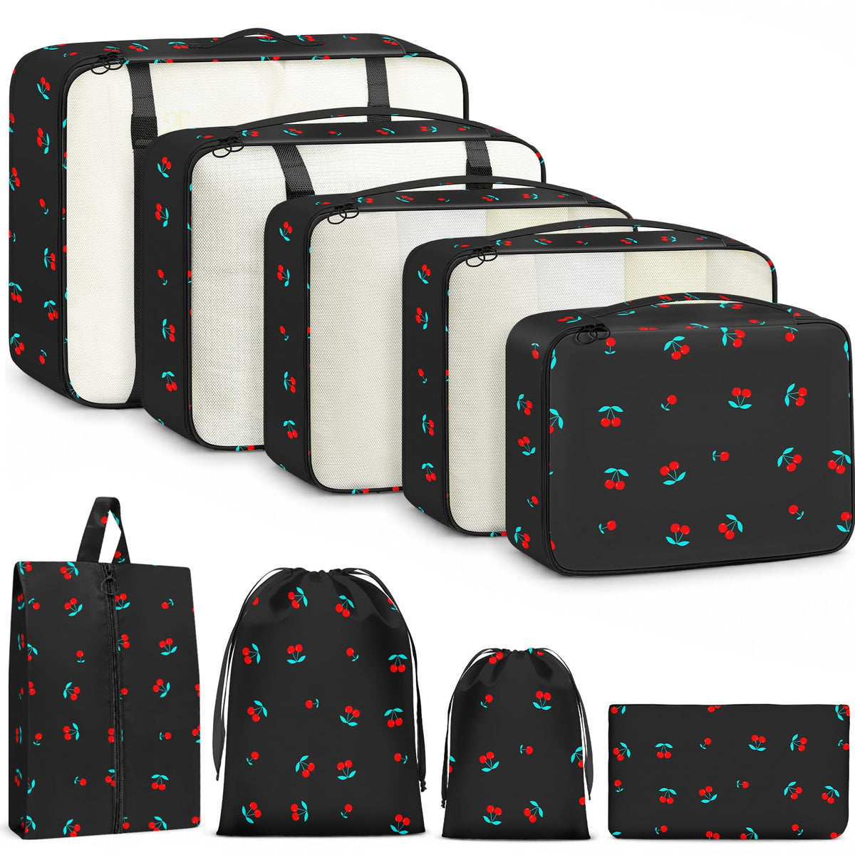 9 Set Packing Cubes for Travel Essentials - Lightweight Carry-On Luggage Organizer Bags with Shoe, Clothes & Laundry Bags for Airplane, Family & Business Travel, Leopard print