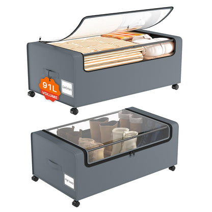 Webetop Under Bed Storage Containers with Wheels, Clear Lid, 2-Pack