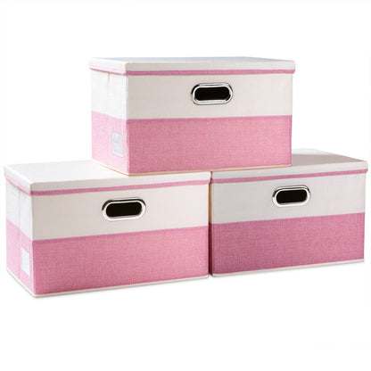 PRANDOM Large Collapsible Storage Bins with Lids [3-Pack] Linen/Cotton Blend Foldable Storage Boxes Organizer Containers Baskets Cube with Cover for Home Bedroom Closet Office Nursery(17.7x11.8x11.8)