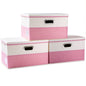 PRANDOM Large Collapsible Storage Bins with Lids [3-Pack] Linen/Cotton Blend Foldable Storage Boxes Organizer Containers Baskets Cube with Cover for Home Bedroom Closet Office Nursery(17.7x11.8x11.8)