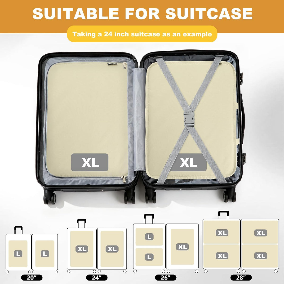 Compression Packing Cubes Travel Packing Suitcase Organizer Bags, Beige