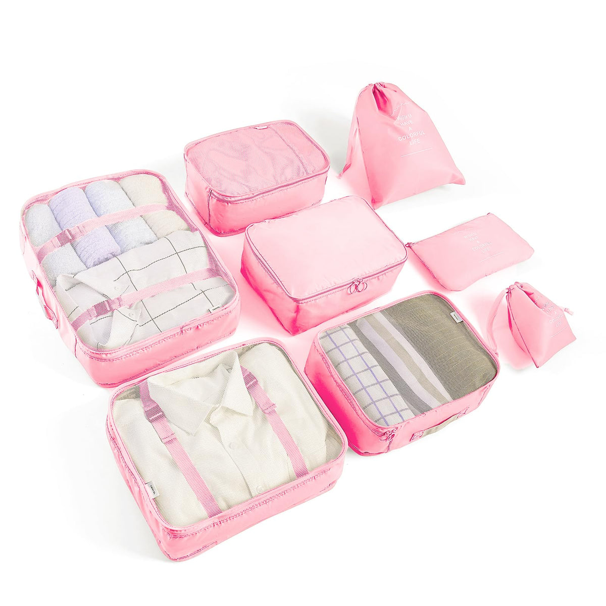 LANSKLBD 6/8 Set Packing Cubes for Suitcases Travel Luggage Packing Organizers,Travel Accessories Essentials Luggage Organizer with Shoe/Tioletry/Laundry Bag (Black, 6 set)