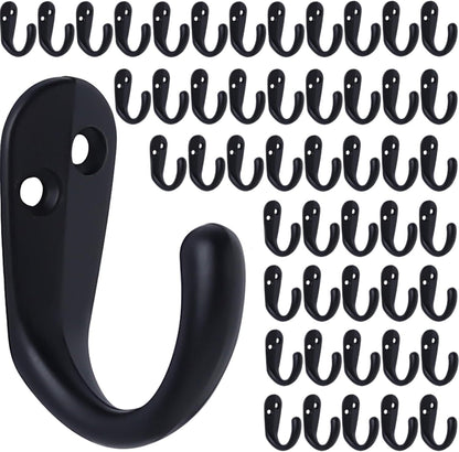 IBosins 50PCS Coat Hooks Wall Mounted Black Single Prong Robe Hook