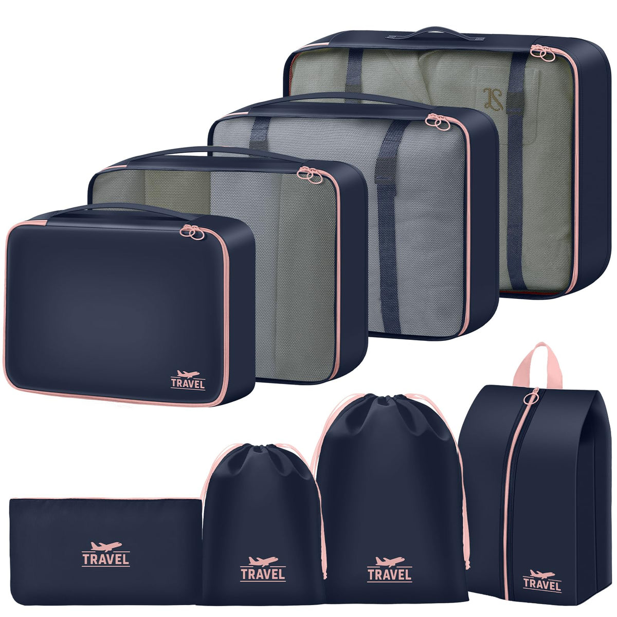 Packing Cubes for Travel - 8 Set Luggage Organizer Bags for Family, Mesh Breathable Packing Cubes for Suitcases Durable Travel Essentials Bags Set