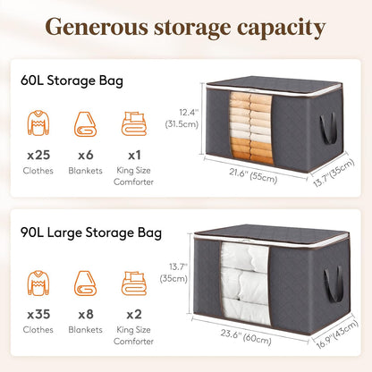Lifewit 6 Pack Clothes Storage Bins with Lids, Foldable Blanket Storage Bags with Zippers, Clear Window and Reinforced Handles, Closet and Organization for Clothing, Sweater, Comforter, Bedding
