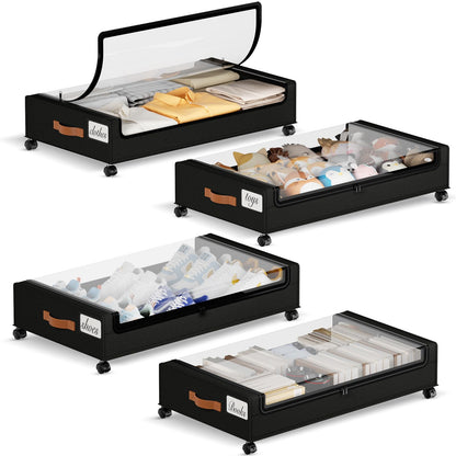 Yecaye 60L Under Bed Storage with Wheels, 2 Pack, Black
