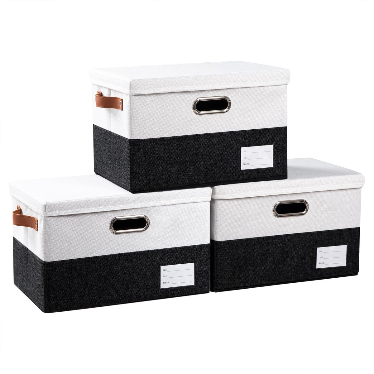 PRANDOM Large Collapsible Storage Bins with Lids [3-Pack] Linen/Cotton Blend Foldable Storage Boxes Organizer Containers Baskets Cube with Cover for Home Bedroom Closet Office Nursery(17.7x11.8x11.8)