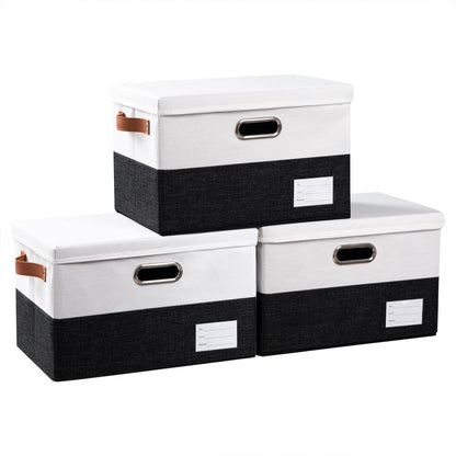PRANDOM Large Collapsible Storage Bins with Lids [3-Pack] Linen/Cotton Blend Foldable Storage Boxes Organizer Containers Baskets Cube with Cover for Home Bedroom Closet Office Nursery(17.7x11.8x11.8)