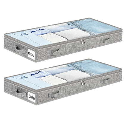 Under Bed Storage Container Bins 2 Pack, 4 Inch Thin Low Profile Underbed Clothes Storage Organizer for Dorm & Home, Use for Blanket and Toy Storage Box W/ Sturdy Bottom/Sides, Foldable Thick Fabric