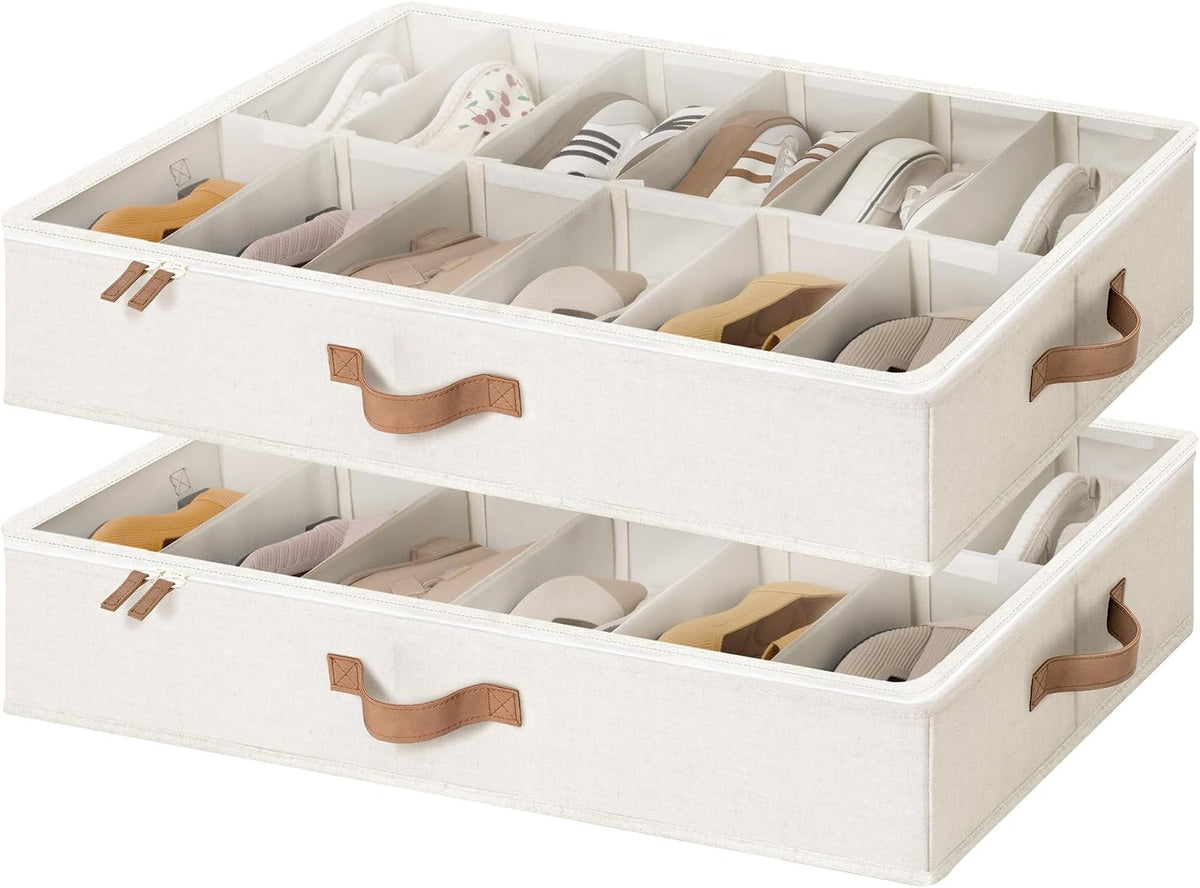 StorageWorks 2-Pack 24-Pair Under Bed Shoe Storage Organizer, Beige
