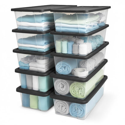 HOMZ Clear Plastic Storage Bins w/Snaplock Lids, 28 Qt, Gray, 2 Pack